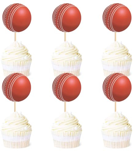 Blumomon Lot de 24 décorations de gâteau de cricket Sport Cupcake Topper Sport Themed Party Décoration Convient pour les sportifs de cricket Activités périphériques Décoration