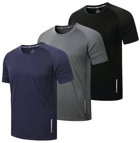 ZENGVEE 3 Pack Gym Shirts Men Quick Dry Short Sleeve Sport T-Shirts Breathable Moisture Wicking Athletic Running Tops Mens Workout Tops(0426-Black Grey Navy-M)