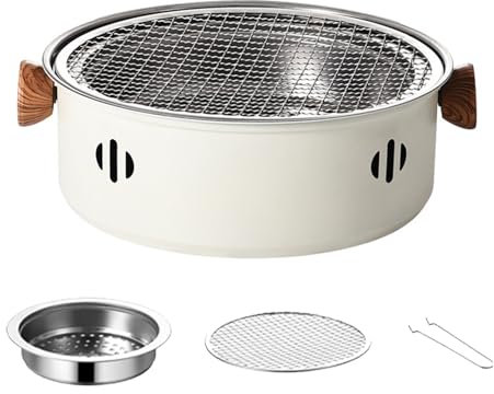 Kleiner Camping-BBQ-Grill tragbarer Tisch-BBQ-Grill Holzkohlegrill Räucherofen Lagerfeuerofen zum Kochen Picknicks Strand Garten Terrasse,Weiß,28cm