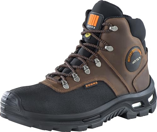 Ergos Zeus S3 Hi CI an SRC | Chaussures de Sécurité Montantes | Idéal pour du BTP | Résistant à l'eau et Antidérapant | Extrêmement Confortable | Unisexe | Marron et Noir | Certifié CE | 39