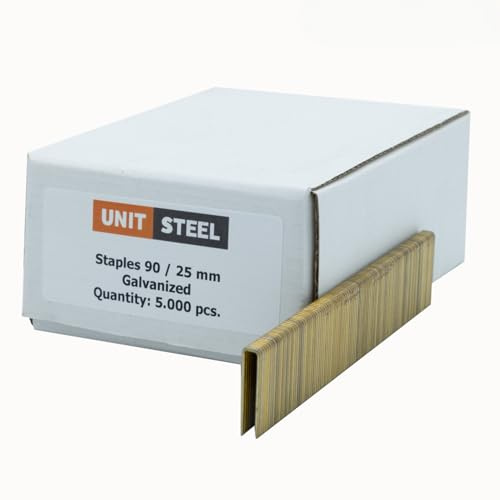 UnitSteel Type 90 Heftklammern - Beinlänge 25mm, 5.000 stück, Verzinkt, Haubold type 6000, Prebena Type E, für das Tischlerhandwerk, die Innenarchitektur und die Möbelindustrie