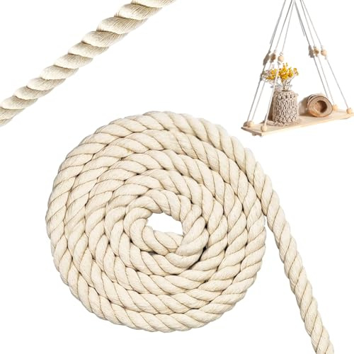 LURNODY 18MMx6M/0,7x236 Pollici Cordoncino di Cotone, Filato Macramè Filati Fai da Te Spago per Decorazioni, per Lavori di Bricolage, Amache, Appendini per Piante, Decorazioni per La Casa (Beige)