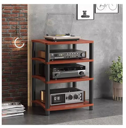 audio rack hifi regal Stereoständer Für Kleine Räume/Wohnzimmer/Schlafzimmer/Haus, 1/2/3/4-stufig Holz Und Metall Av-Komponenten-Medienständer Stereoschrank, Schwerlast-Audiogeräte-Rack(Brown,4 tier)