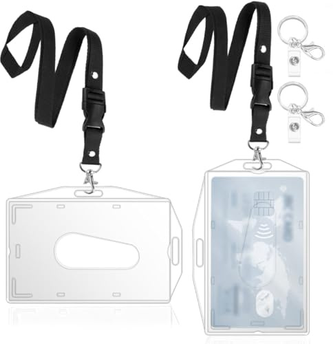 2 Stück Ausweishülle mit Lanyard,Durchsichtige Kartenhülle,Badge Holder Karten für Ausweishalter,ausweishüllen,Scheckkartenhülle (2 Pcs Lanyard)