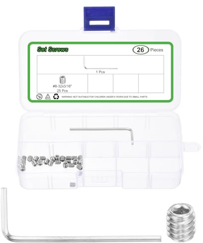 sourcing map Socket Set Grub Screws,25PCS #8x3/16- 304 Stainless Steel Hex Socket Cup Point Allen Screws with Hex Wrench for Repairing Door Handles, Faucet (Silver)