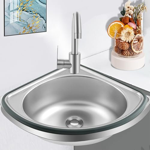 Außenspüle,Freistehende Spüle aus Edelstahl, Dreieckiges Waschbecken mit Einzelbecken, Eckwaschbecken zur Wandmontage, spart Platz, Handwaschbecken, schwimmende Waschbecken, Spüle