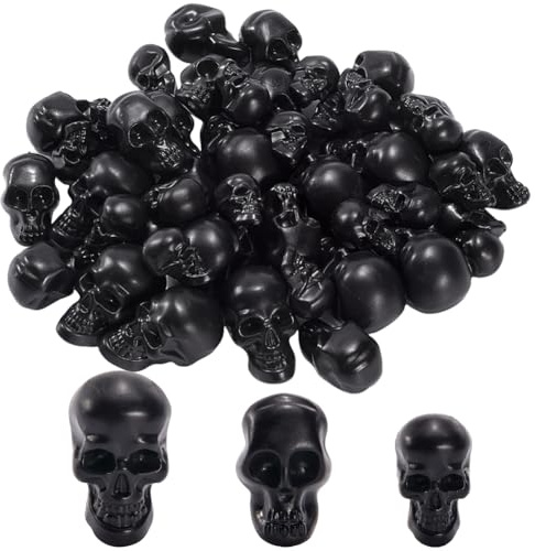 GORGECRAFT 50Stk 3 Größen Schwarzer Totenkopf Mini Totenkopf Aus Kunststoff Figurenköpfe Dekoration Für Halloween Skelettkopf Halloween Mikro Landschaft Streich Requisiten Spuk Zubehör Tisch Dekor