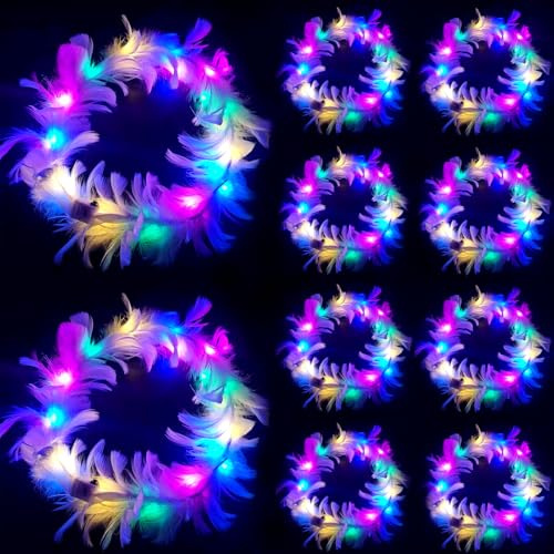 YUNYODA LED Haarschmuck 10 Stück, Frauen und Mädchen LED Blumenkranz Haare Leuchtend, Stirnband Haarreif Leuchtende Festival Kopfschmuck für Weihnachten, Neujahr, Party, Hochzeit Dekor