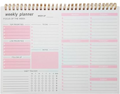 Wochenplaner Block, undatiert B5 Tagesplaner, Wochenansicht, To Do Liste, Notizblock, Organizer, Schreibtischplaner für Mahlzeit, Termine, Termine, mit Gewohnheitstracker, 52 Seiten, Rosa
