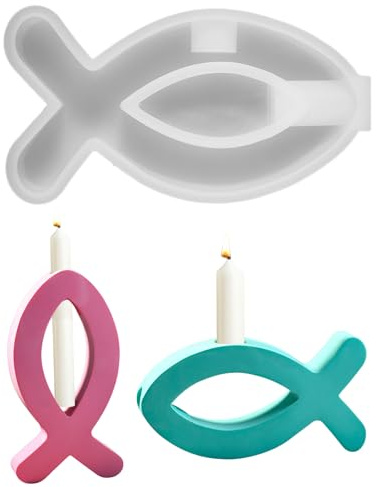 Silikonform Fisch Kerzenhalter, DIY Gießformen Silikon Epoxidharz Form für Kommunion Deko Geschenk