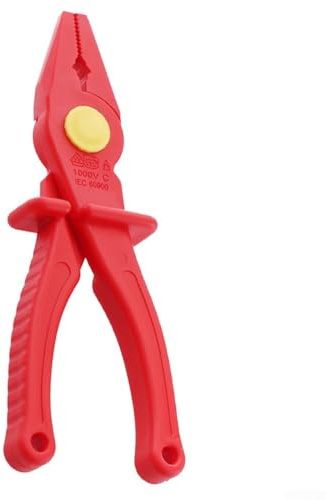 Oniissy Pince isolée VDE de 19 cm à bec plat en plastique 1000 V pour électricien, poignée rouge, poignée antidérapante IEC60900, instrument pour installation de travail en direct