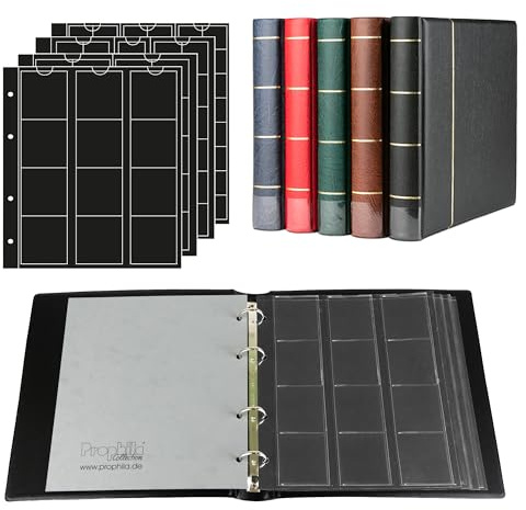 Prophila Collection Münz-Album mit 4 Hüllen (Schwarze Zwischenblätter) für 110 Münzen schwarz