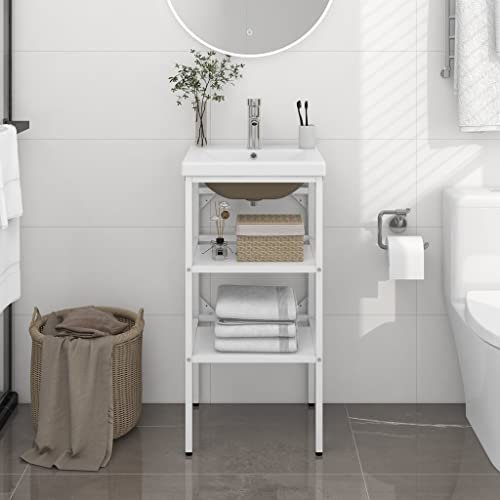 NQJIBUE Home Garden,Bathroom Washbasin Frame with Built-in Basin White Iron