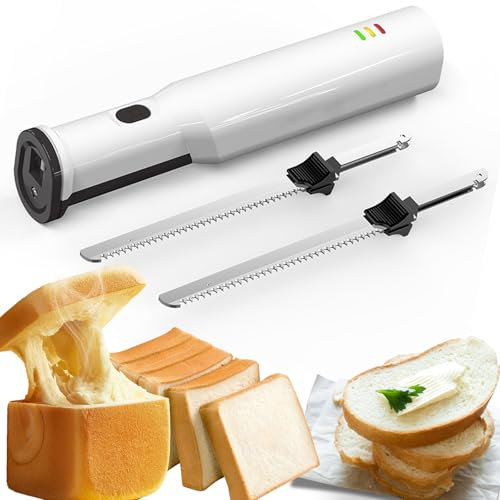 Couteau à découper électrique Couteau à Pain, Couteau à Pain sans Fil Rechargeable avec 2 Lames dentelées en Acier Inoxydable de 8, Batterie 2000 mAh, déclencheur de Verrouillage de sécurité
