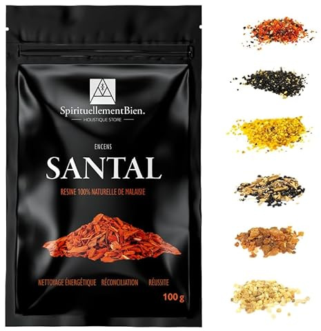 Encens Bois de Santal résine 100% Naturel et Authentique 100 GR pour Fumigation Brule Parfum ou Encensoir Nettoyage énergétique - réconciliation - Réussite - Alternative Encens Baton-Cone