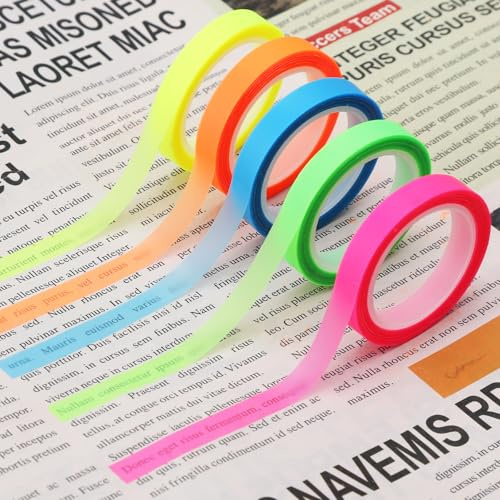 5 rotoli di adesivi Highlight Strips, note adesive rimovibili fluorescenti colorate, piccoli fogli adesivi, nastro adesivo trasparente per appunti e marcatore per insegnanti, studenti, classe, ufficio