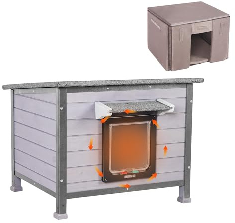 Seiyierr Outdoor Insulated Cat House Weatherproof for Winter Feral Cat Shelter with Insulated Liner All Round Metal Frame Wooden Condos Indoor and Outdoor Use for Cat Rabbit (GREY-IN)
