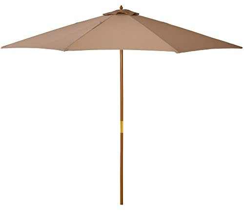 Outsunny Ombrellone da Giardino Ø3m con Corda e Apertura Regolabile, Ombrellone da Esterno con 8 Stecche in Legno, Bambù e Poliestere 180g/㎡, per Cortile, Terrazza e Balcone, Cachi