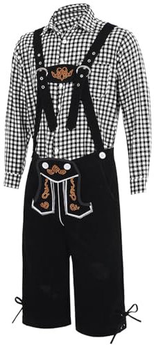 Couvre-bottes médiévales Nouveaux vêtements traditionnels allemands Oktoberfest Chemise à carreaux pour hommes Bretelles de bière Costume d'Halloween Chemise et pantalon de bière Costume Cosplay pour