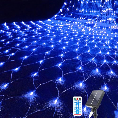 Kousee Solar LED Lichternetz,1.5 x 1.5M Wasserdichte Lichterkette Netz 8 Modi 96 LED Lichternetz Lichtervorhang mit Fernbedienung Net Lichterketten für Garten Weihnachten Hochzeit Party Dekorationen