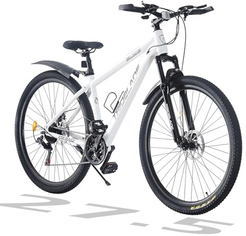 TRIOBLADE 24/26/27.5/29 Inch Mountain Bike 21 Speeds Bike 17.5 Inch Lightweight Aluminium Frame Bicycle for Adult Men Women, Lockout Suspension Fork, Dual Disc Brake (27.5inch, White)