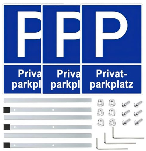 3 Stück Privatparkplatz Schild mit Pfosten mit 90 cm Hoher Stange, Parken Verboten Schild, Parkplatzschild, Parkplatz Kennzeichen, Parkschilder - Einfache Montage
