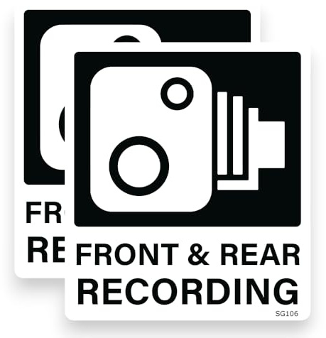 2 PACK - Sticker Gold - 9cm or 12cm Front & Rear Recording Stickers - Self Adhesive, Car, Van, Sign, Warning, Vehicle CCTV, Camera, Security Decal White/Black SG106 (9cm Wide)