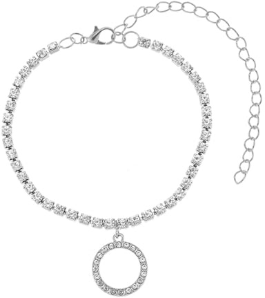 Gualiy fotkedjor silver guld dam, fotkedja ihålig cirkel med zirkonia fotkedjor dam justerbar 21,2 + 10 cm, Silverpläterad, Kubisk zirkon