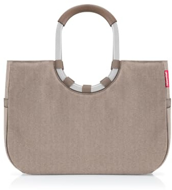 reisenthel loopshopper L herringbone mokka – Stabile Tasche mit praktischen Fächern aus recycelten PET-Flaschen – Charmantes und wasserabweisendes Design