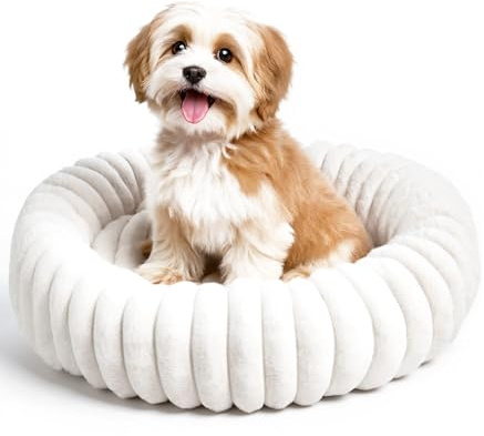 The Fellie Donut Hundebett, kleines Hundebett mit weichem Plüsch, beruhigendes Hundesofa mit Premium-Qualität, Katzensofa, selbstwärmendes waschbares Welpenbett, rutschfeste Unterseite, orthopädisch