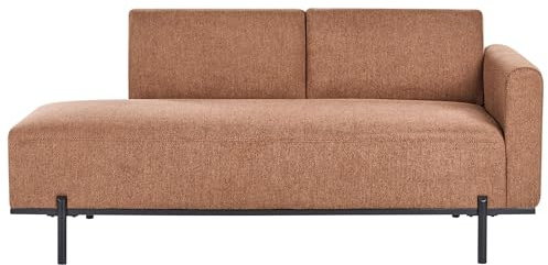 Beliani Chaiselongue Leinenoptik Goldbraun rechts mit Armlehne Metallgestell Savasse