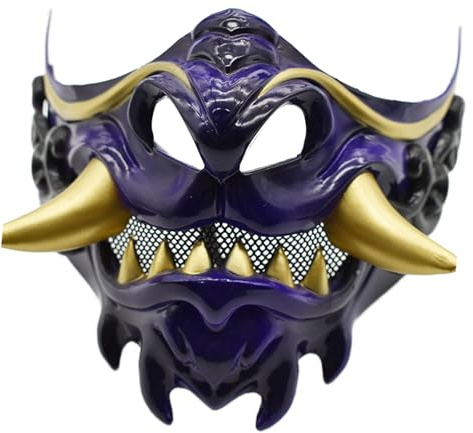 Qsvbeeqj Masquerade Diable Samouraï Fête Demi-visage Halloween Carnaval japonais Diable Samouraï Fête japonaise Halloween Masquerade, bleu, taille unique