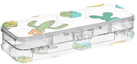 ISAOA Federmäppchen, Cartoon-Pflanze, Kaktus und Blume, Stiftebox mit Schnappdeckel, doppelstöckiges transparentes Schreibwaren-Federmäppchen mit 4 Linealen, Fächer, Stift-Aufbewahrung, Organizer für