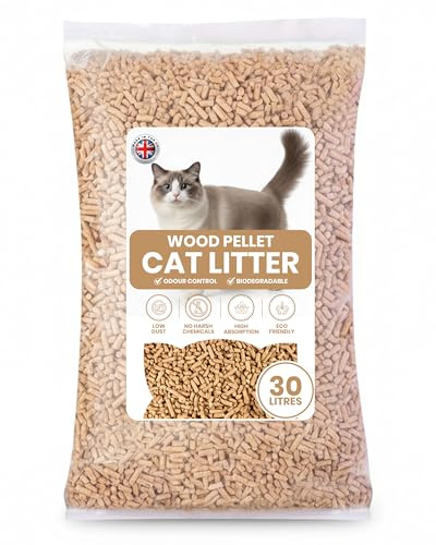 30L Cat Litter Wooden Pellets - Ultra Absorbent & Biodegradable Wood Pellet Cat Litter, Eco Friendly with Odour Control, Soft Non-Clumping Bedding Made from Virgin Scandinavian Timber