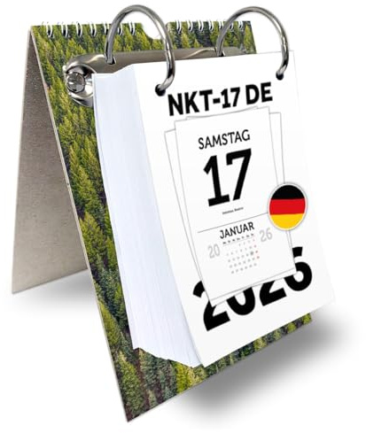 KALVOS Deutscher Kalender 2026, Tischkalender, Wandkalender, Abreisskalender, 365 tage, Tagesabreißkalender, Kalendarium, Minimalistisch Tageskalender mit großen Zahlen (Kalendermonat)