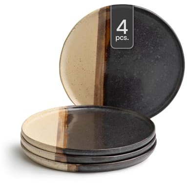 Home4You Brotteller - Ø 13 cm - Schwarz - Braun - Keramik - matt - 4er Set