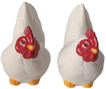 Genérico - Salero y pimentero de cerámica, bonitas gallinas blancas con cresta roja, juego de 2 piezas, 8,1 x 7,7 x 5,5 cm