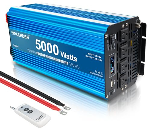 5000 watt Inverter Pure sine Wave Inverter 48v to 110V/120V Power Inverter, 10000W Peak DC to AC Inverter with LCD Display 4 AC Outlets,USB Port, Wireless Remote Control for Truck, RV, Solar Off-Grid