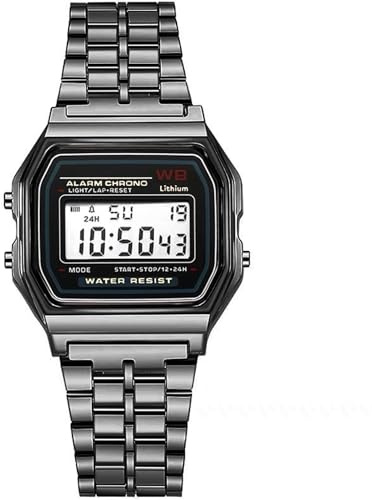 Licsaliwe Reloj Deportivo Digital F91W con Pantalla LED y Correa de Acero, Reloj de Pulsera electrónico Comercial Ajustable