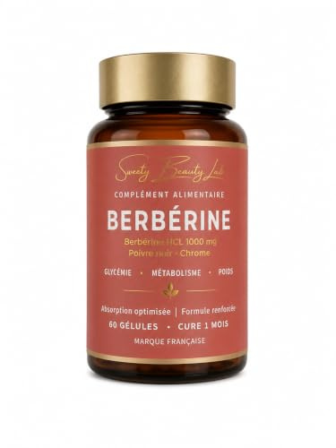 Berbérine 1000mg + Chrome + Poivre Noir | 60 Gélules Vegan Cure 1 Mois | Perte de Poids & Métabolisme | Berberis Vulgaris 97% HCl | Sans Sucre Sans Gluten | Sweety Beauty