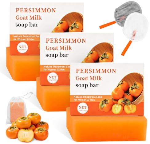 Persimmon Soap 3 styck Naturlig Kaki Tvål Bar Ansikte och Kropp Fuktgivande och Lugnande Deodorant Kroppstvål Mjuk Rengöringstvål för Alla Hudtyper