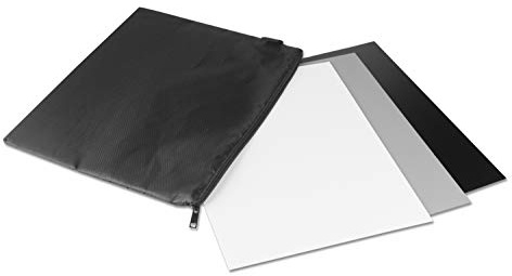 Ares Foto® Graukarte White Balance Grey Card für manuellen Weißabgleich und Belichtungsmessung • Reflektiert 18% des Lichts • mit Neoprentasche u. Farb-Referenzkarten • Große Variante: 25,4 x 20,2