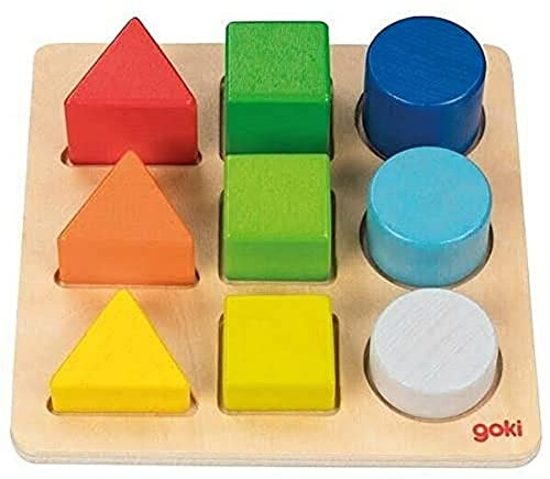 Farben- und Formensortierbrett: 15 x 15 x 3,7 cm, Holz, 9 Klötze, per Stück