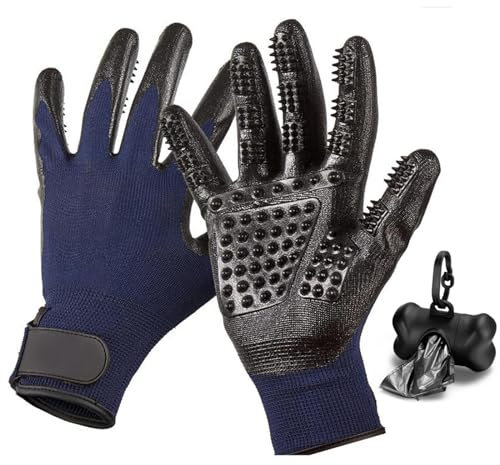 Handschuh Enthaarungshandschuhe für Hunde Katzen, Haustierpflege Fellwechselpflege Putzhandschuhe Pet Bürste Grooming Gloves Pet Massagege, EIN Paar, Blau