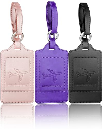 Teskyer Kofferanhänger, 3 Stück - langlebig, weich, Auffällig, Schutz der Privatsphäre, PU-Leder, Kofferanhänger Flugreise, Travel Essentials, Farbig