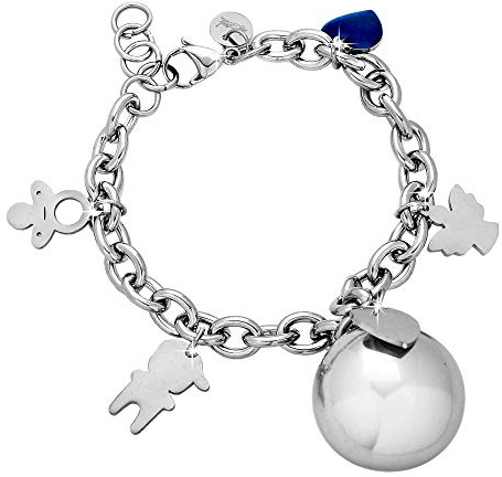 Beloved Collar llamador de ángeles de acero con colgantes plateados y esmaltados – Bola con xilófono interior – Tamaño ajustable, nacimiento, aniversario, idea de regalo, 2,30 cm (sfera) - 1,30 cm