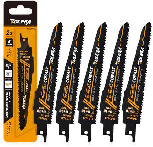 Tolesa Lama per sega alternativa, lama bimetallica con cobalto, 150 mm 8+10TPI, per lo smontaggio di metallo e legno, 5 pezzi