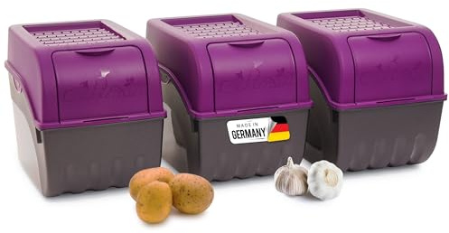 Novaliv Kartoffel Aufbewahrungsbox | 3X groß 9L | LILA | Zwiebelbox | Gemüsebox stapelbar Kartoffelbox Zwiebel Aufbewahrung Kartoffelkorb Obstbehälter Kartoffelkiste Frischhaltedose