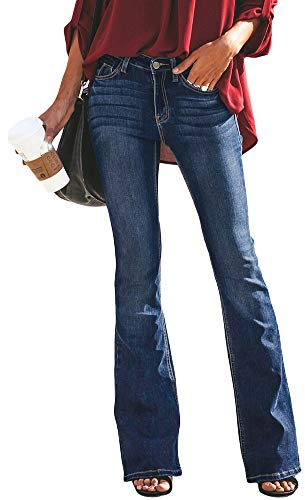 HONGBI Mujer Vaqueros Acampanados con Cintura Alta Skinny Push Up Flared Jeans Pantalones Largos Elástico Azul XL