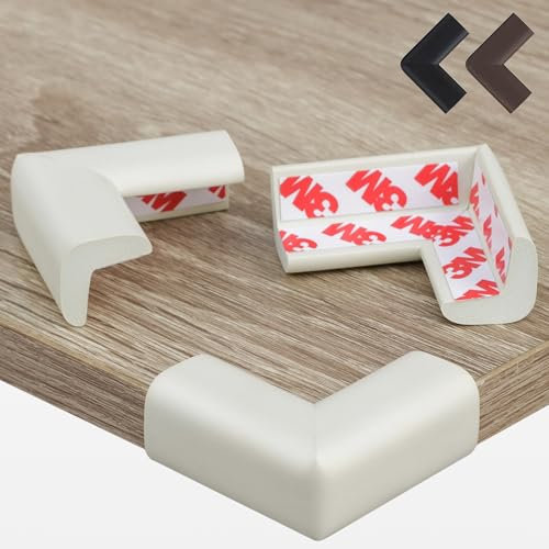 Hoffenbach 12x Paraspigoli per Bambini – Protezione Angolari in Gomma per Mobili, Tavolo e Spigoli – Para Angolo Autoadesivo, Proteggi Bimbi da Urti e Cadute, Sicurezza per Bambini in Casa Bianco